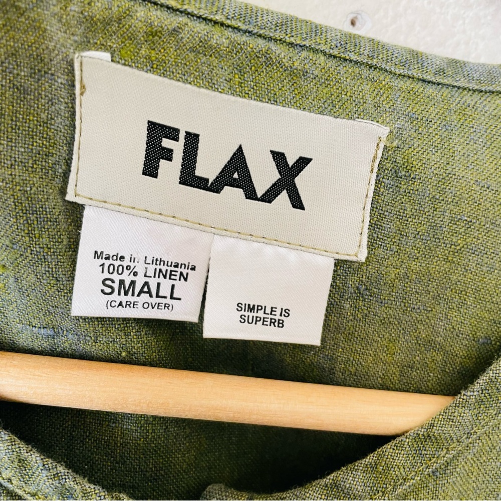 Flax SMALL 100% linen green button up 3/4 sleeve blouse - Picture 3 of 5